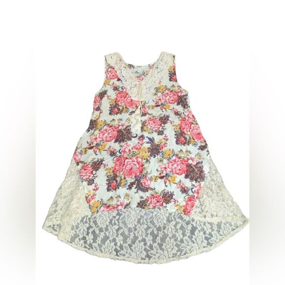 Umgee Pink Floral Lace Sleeveless Vneck Tassels Sheer Sz Small - Picture 3 of 3